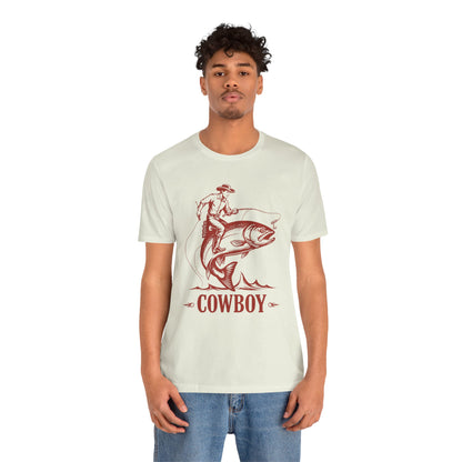 Cowboy Riding a Giant Fish Shirt – Vintage Western Fishing Rodeo Tee