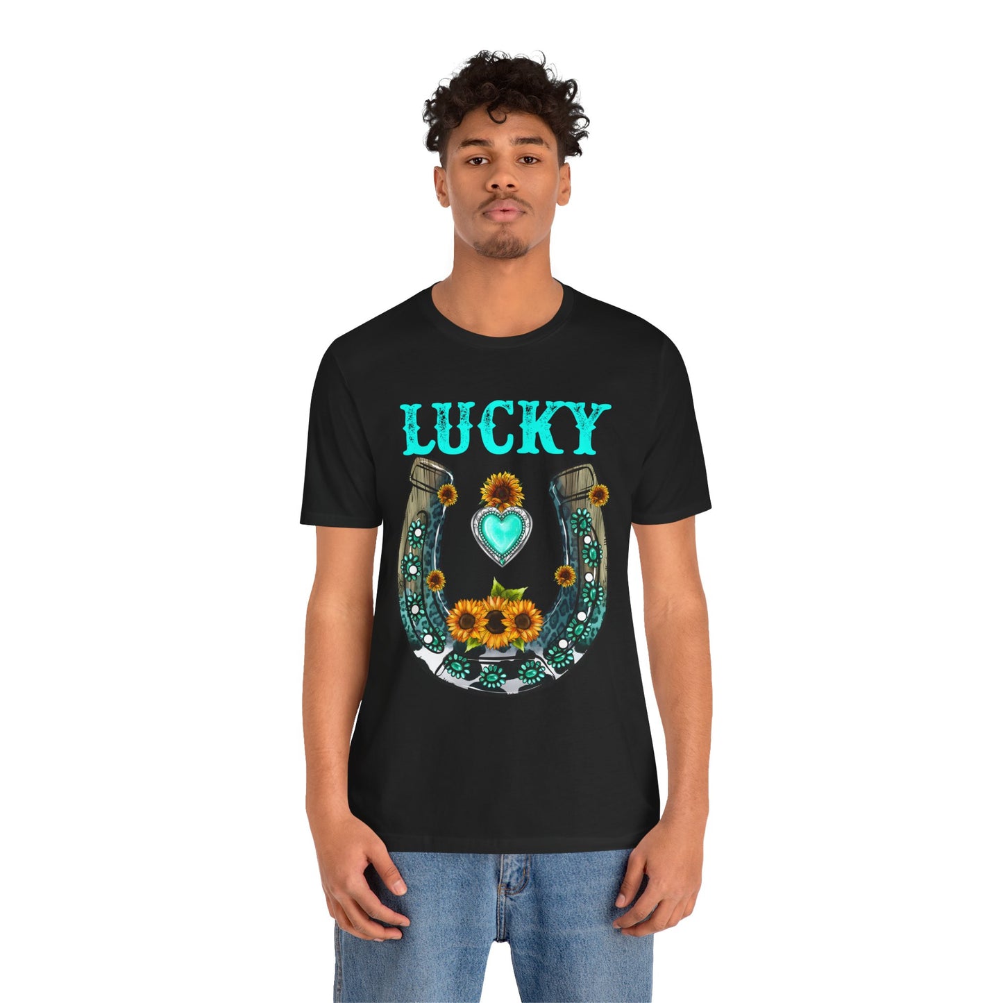 Horse Shoe Lucky Shirt – Western Turquoise Gemstone Texas Sunflowers Tee