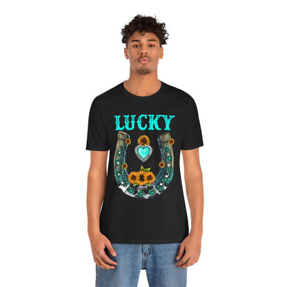 Horse Shoe Lucky Shirt – Western Turquoise Gemstone Texas Sunflowers Tee