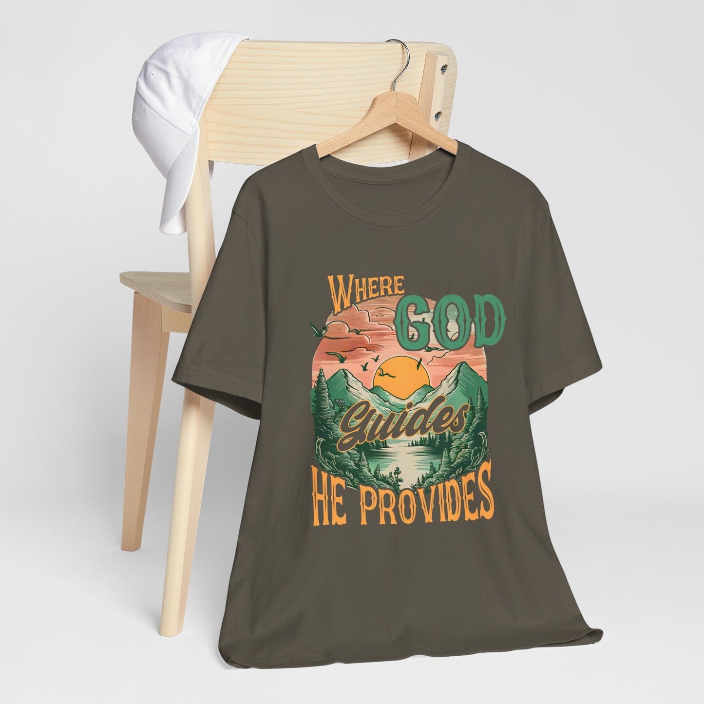 Where God Guides He Provides Shirt – Mountain Sunset Retro Christian Tee