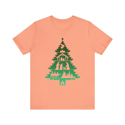 Nativity Christmas Tree Shirt – Christian Faith Holiday Pajama Top Tee