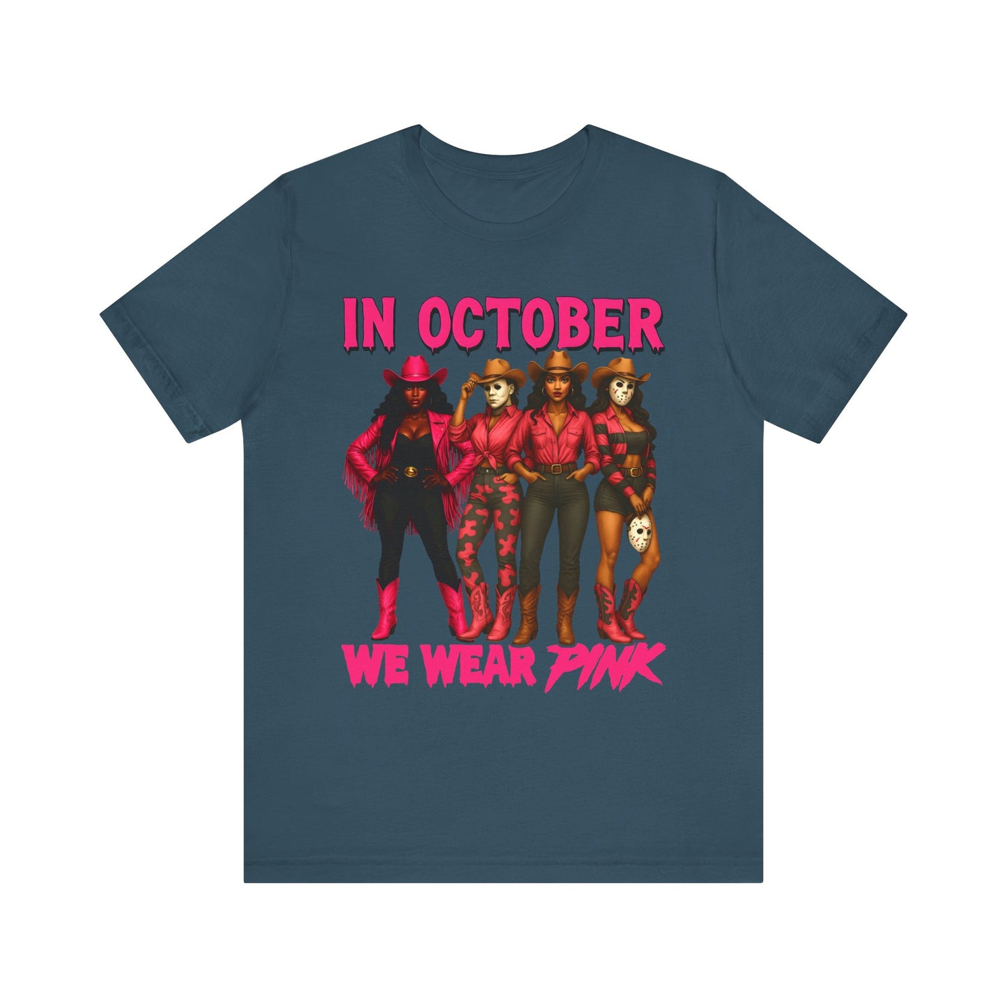 In October We Wear Pink Shirt – Western Cowgirl Squad Halloween Awareness Tee