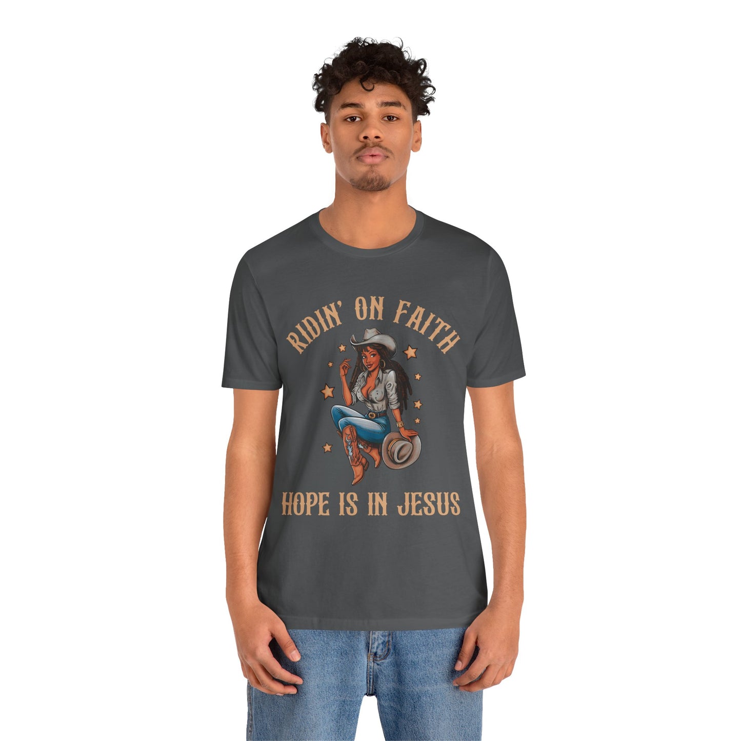 Ridin’ On Faith Cowgirl Shirt – Black Christian Western Jesus Tee
