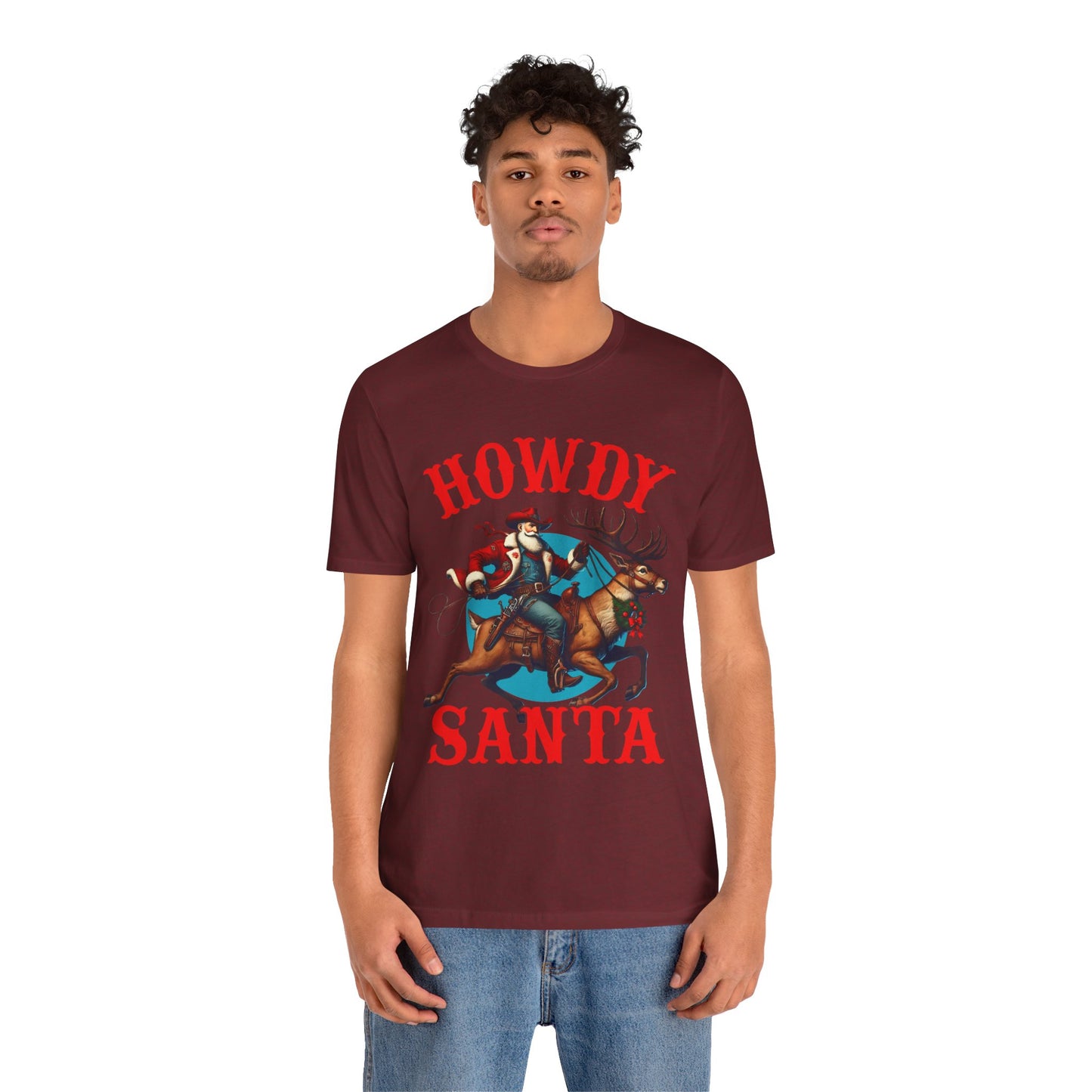 Howdy Santa Shirt – Funny Western Cowboy Riding Reindeer Christmas Rodeo Tee