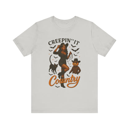 Creepin’ It Country Shirt – Spooky Cowgirl Pumpkin Western Halloween Tee