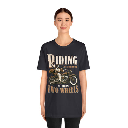 Riding With the Savior Shirt – Christian Biker Motorcycle Faith Graphic Tee