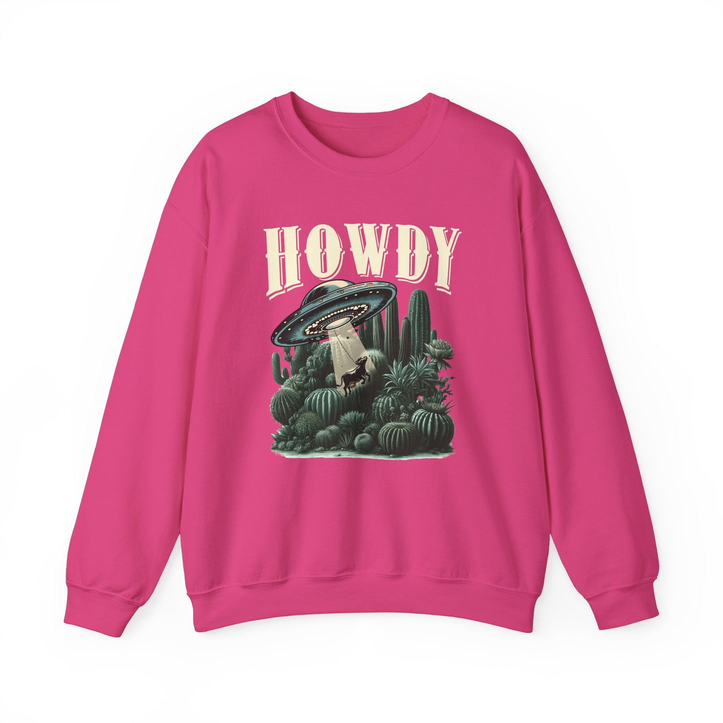 Howdy Cow Abduction Sweatshirt – Western UFO Rodeo Cactus Texas Pullover