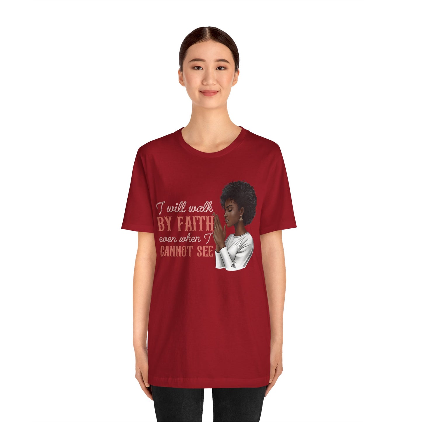 I Will Walk by Faith Shirt – Black Woman Praying Christian Bible Verse Tee