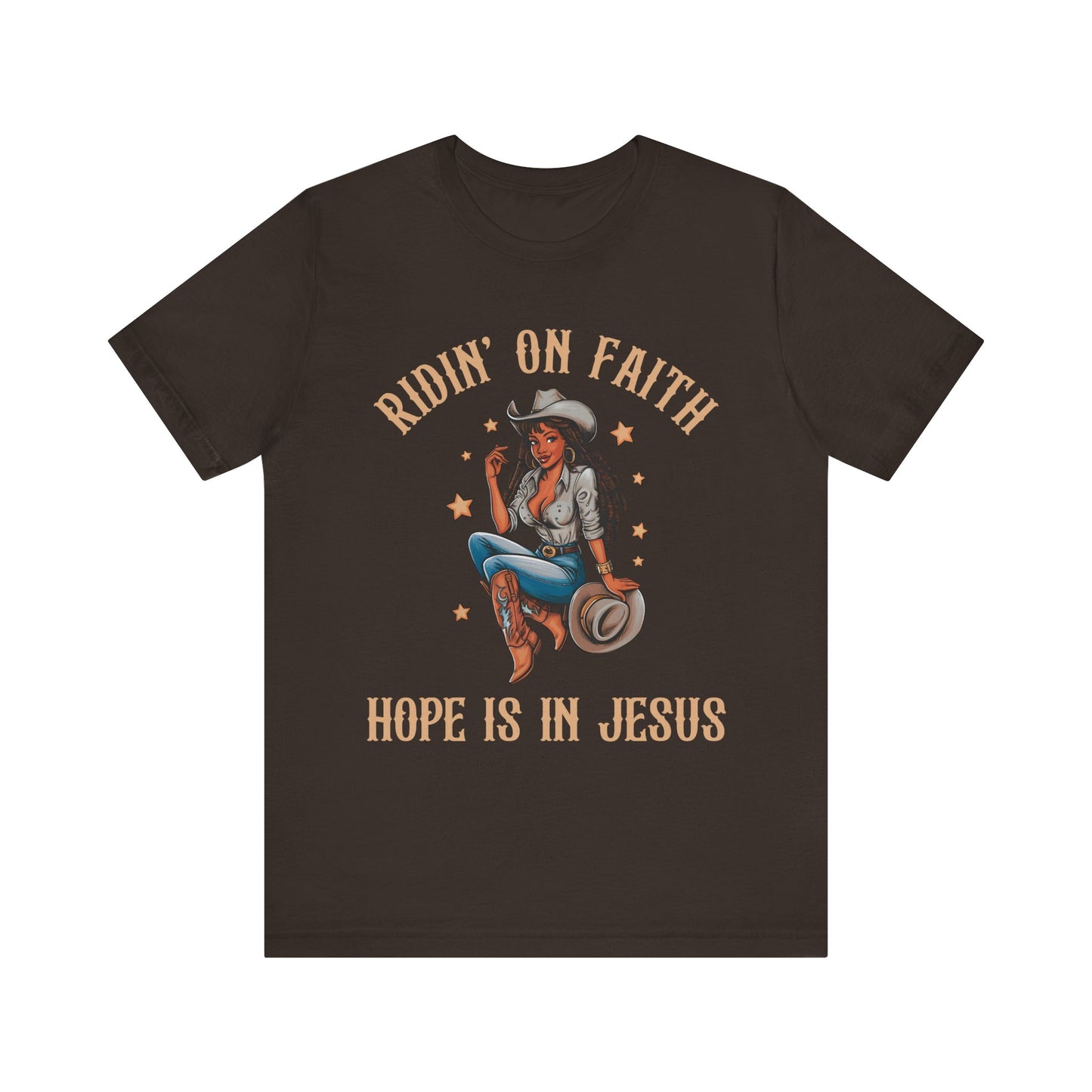 Ridin’ On Faith Cowgirl Shirt – Black Christian Western Jesus Tee