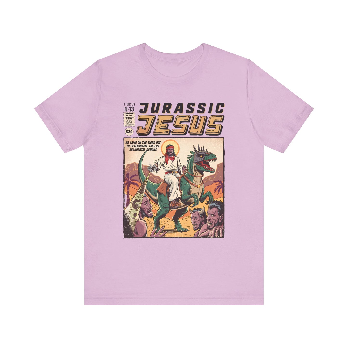 Jurassic Jesus Shirt – Dino-Riding Savior Comic Book Christian Tee