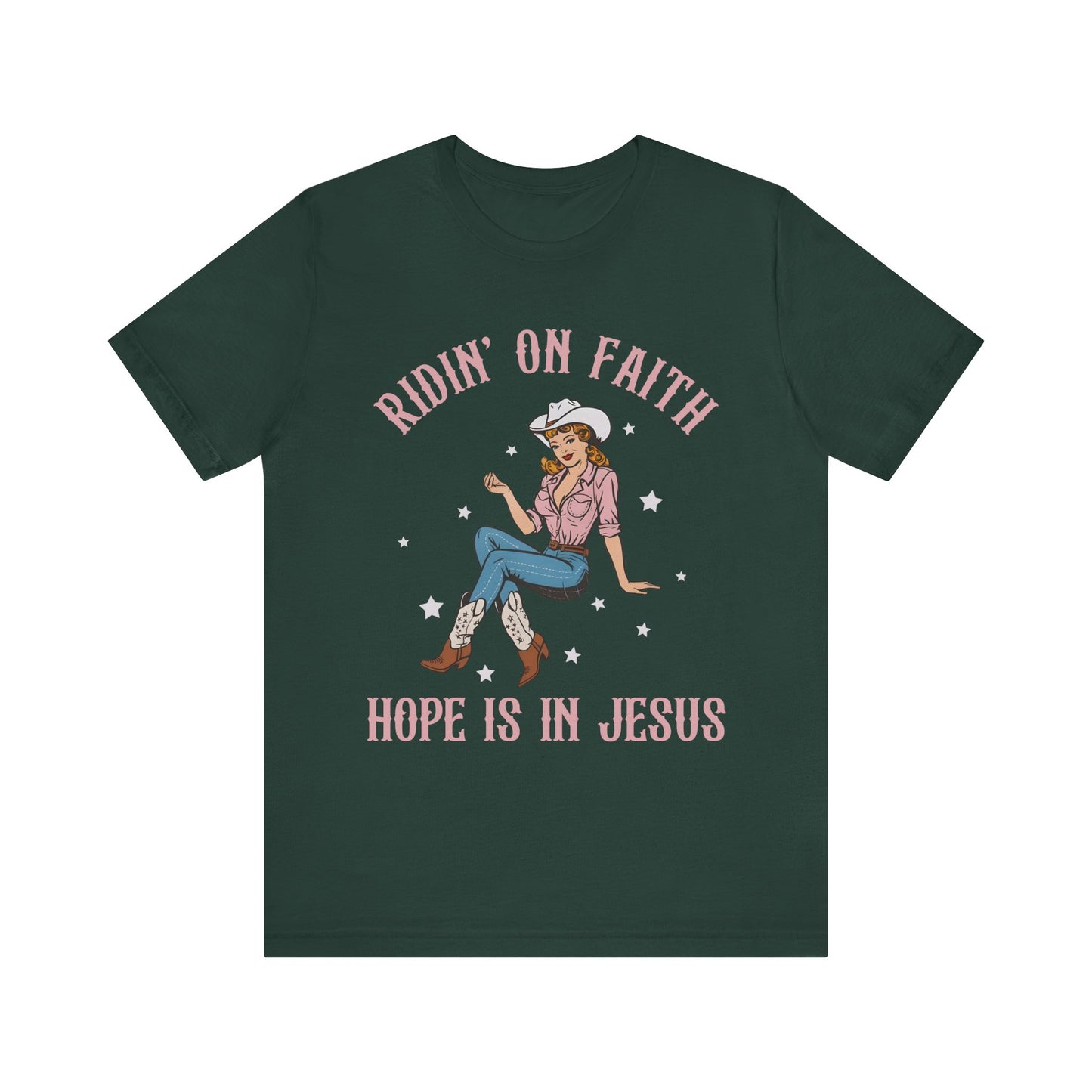 Ridin’ On Faith Shirt – Christian Cowgirl Rodeo Western Jesus Tee