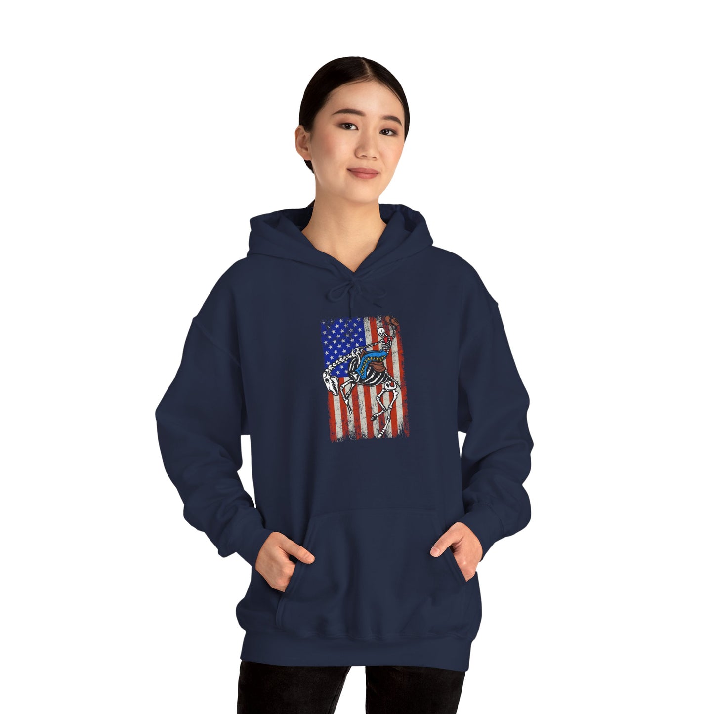 US Flag Skeleton Cowboy Hoodie – Western Horse Riding Rodeo Pullover