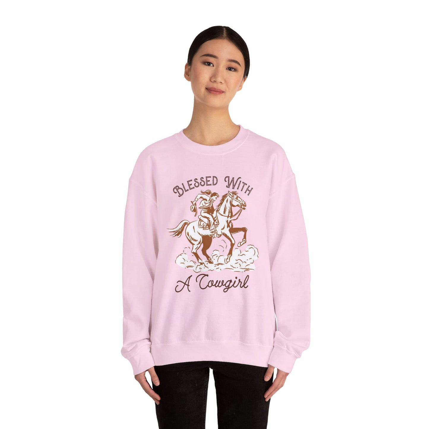 Blessed with a Cowgirl Sweatshirt – Retro Christian Western Rodeo Pullover