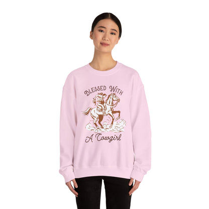 Blessed with a Cowgirl Sweatshirt – Retro Christian Western Rodeo Pullover
