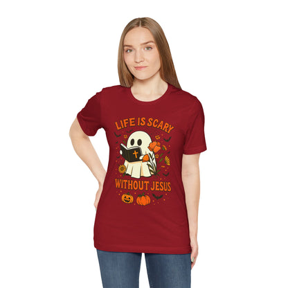 Life Is Scary Without Jesus Shirt – Cute Christian Ghost Halloween Tee