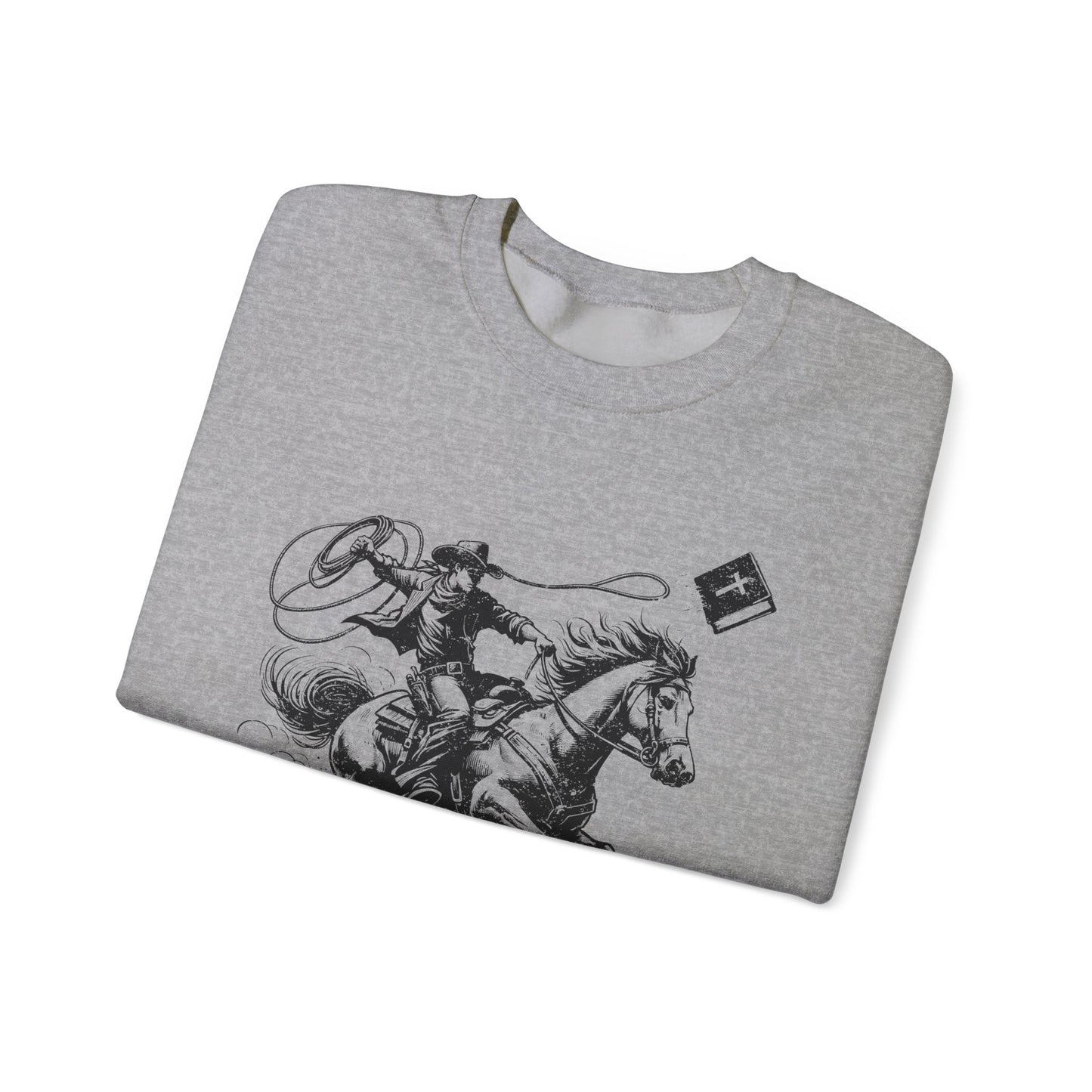 Retro Cowboy Riding Horse Sweatshirt – Christian Scripture Western Rodeo Pullover