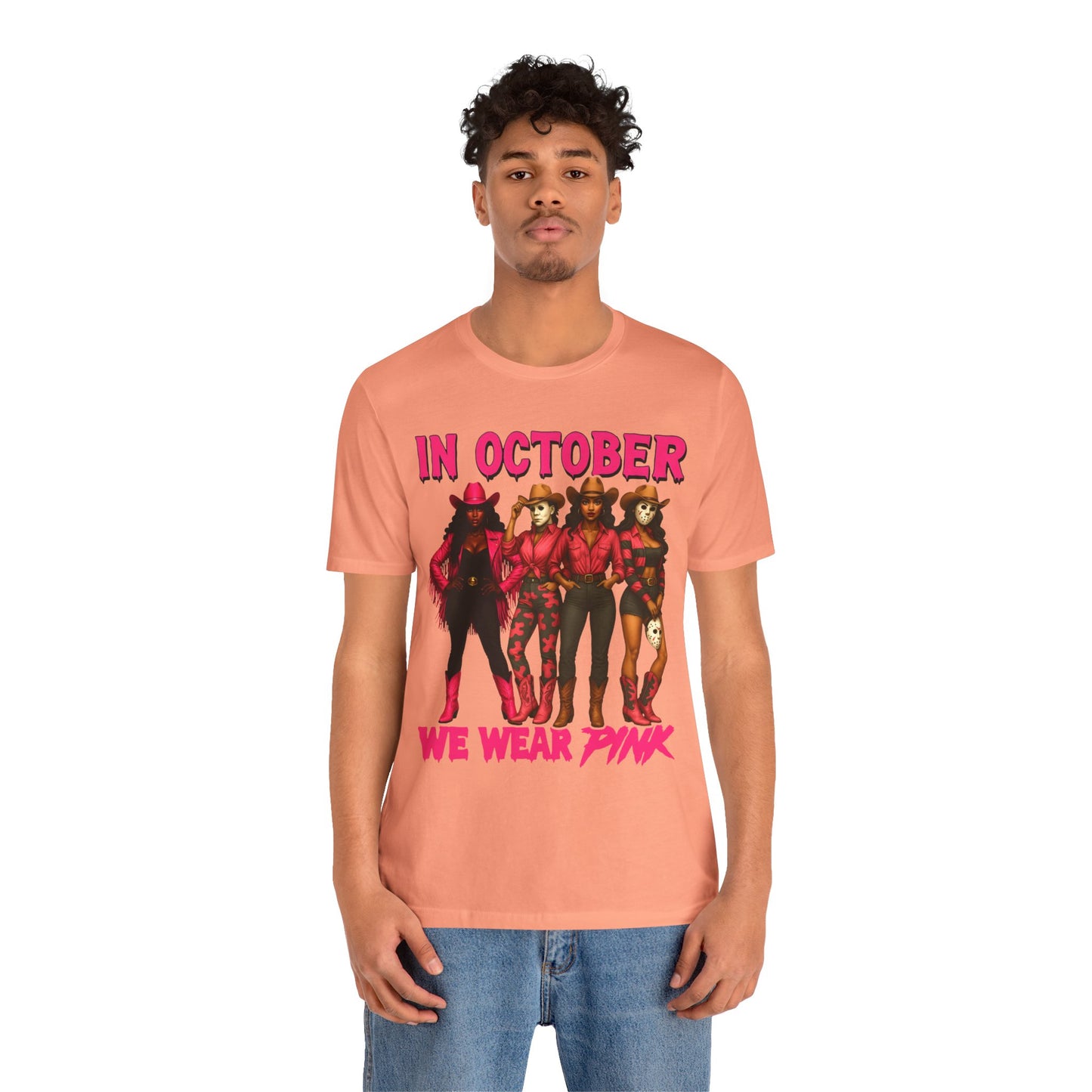 In October We Wear Pink Shirt – Western Cowgirl Squad Halloween Awareness Tee