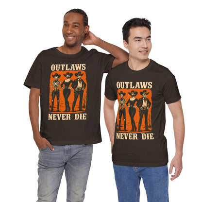 Outlaws Never Die Shirt – Gothic Western Skeleton Cowboy Halloween Tee