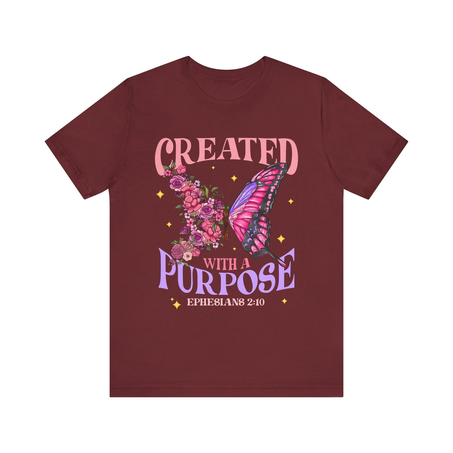 Created With a Purpose Shirt – Christian Butterfly Floral Inspirational Faith Tee