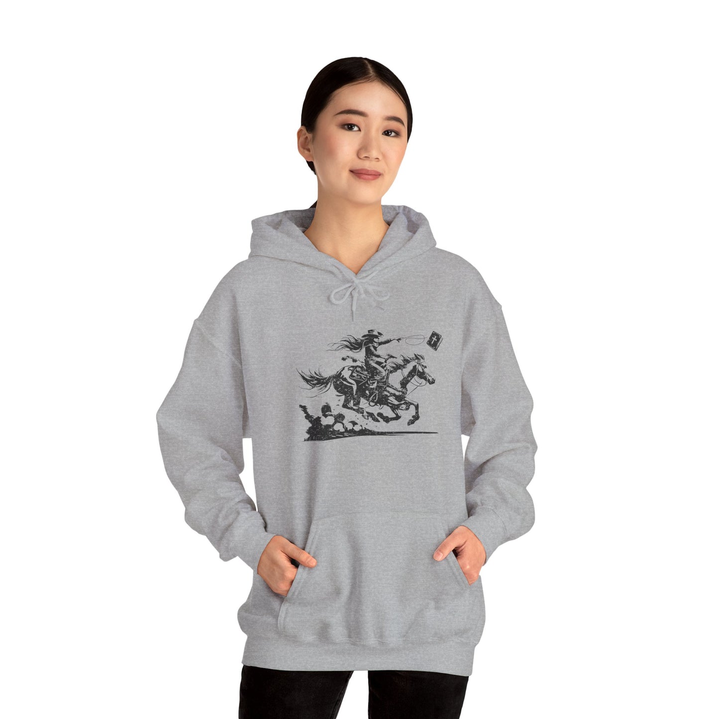 Cowgirl Riding Horse Hoodie – Christian Scripture Western Rodeo Texas Pullover