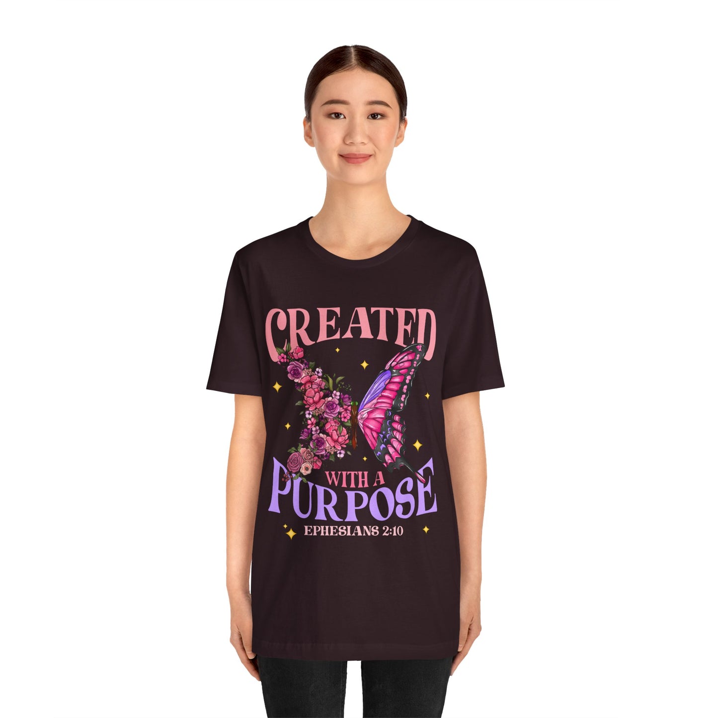 Created With a Purpose Shirt – Christian Butterfly Floral Inspirational Faith Tee