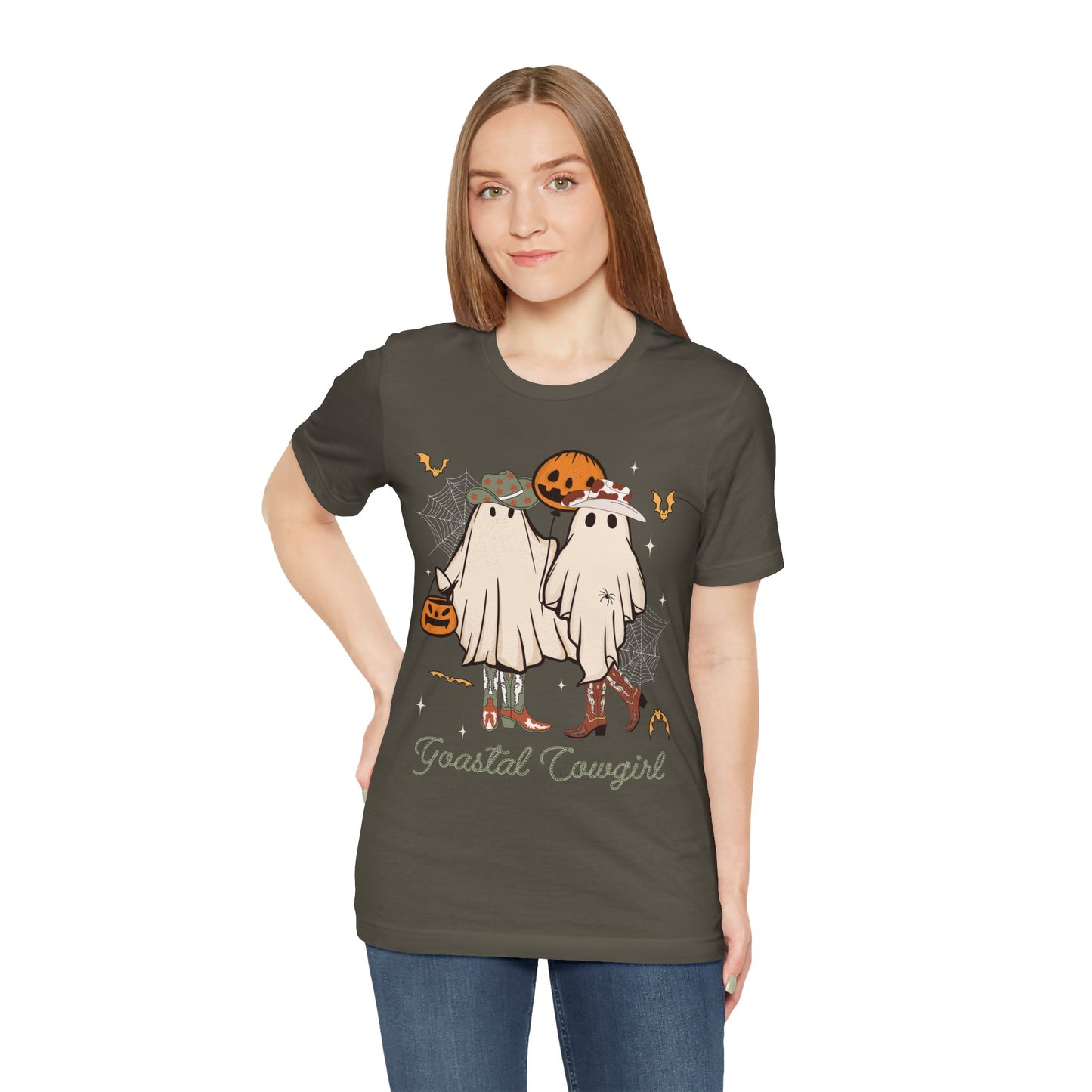 Ghostal Coastal Cowgirl T-Shirt, Western Ghost Halloween Tee, Spooky Cute Rodeo Shirt