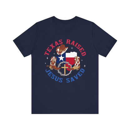 Southern Jesus Saved Shirt – Texas Raised Cowboy Christian Western Tee