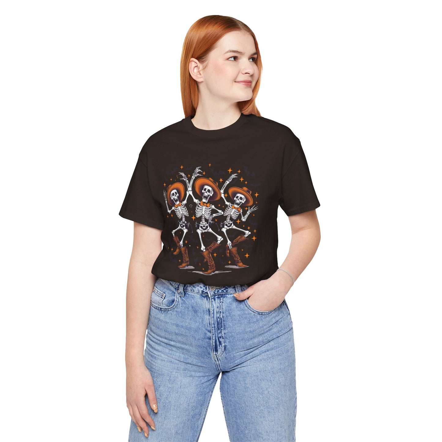 Dancing Skeleton Cowboy Western Rodeo Halloween Spooky Vibes T-Shirt