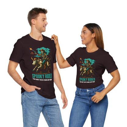 Spooky Rodeo Shirt Skeleton Cowboy Halloween Tee, Western Bull Rider Graphic for Fall