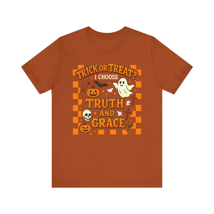 Trick or Treat I Choose Truth and Grace Shirt – Christian Halloween Faith Tee
