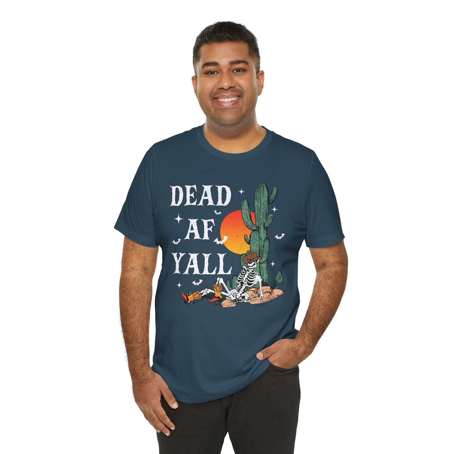 Dead AF Y’all Shirt – Western Skeleton Cowboy Spooky Halloween Tee