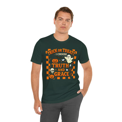 Trick or Treat I Choose Truth and Grace Shirt – Christian Halloween Faith Tee