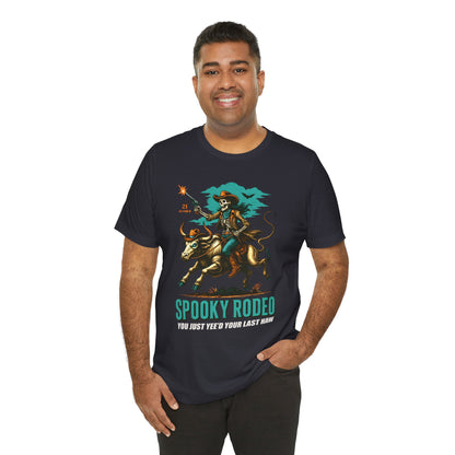Spooky Rodeo Shirt Skeleton Cowboy Halloween Tee, Western Bull Rider Graphic for Fall