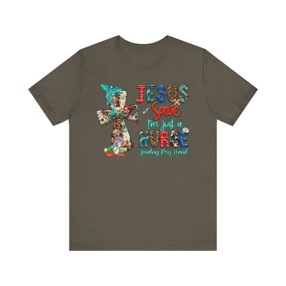 Jesus Save I’m Just a Nurse Shirt – Christian Leopard Print Western Faith Nurse Tee