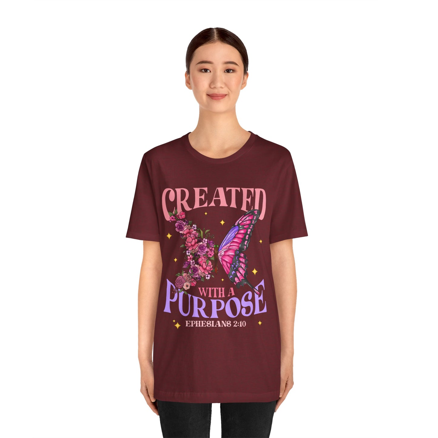 Created With a Purpose Shirt – Christian Butterfly Floral Inspirational Faith Tee