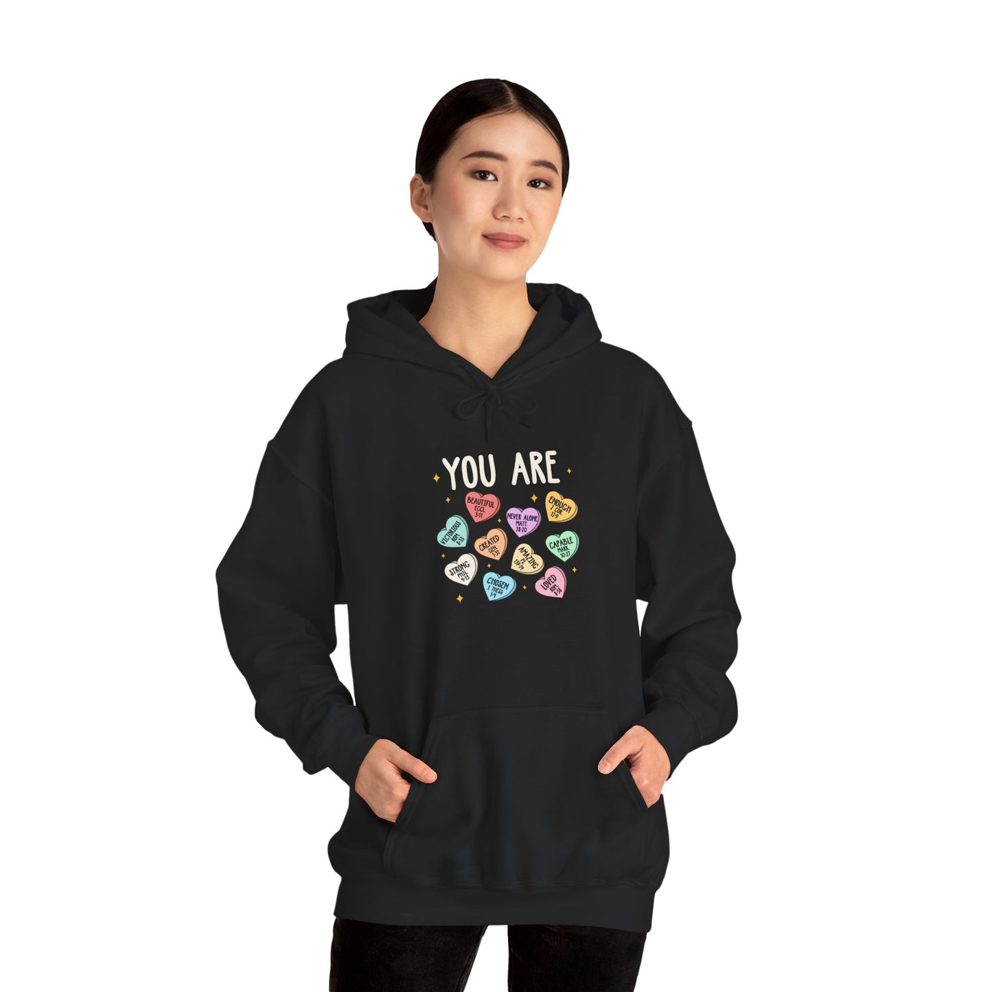You Are Christian Hoodie – Bible Verse Conversation Heart Faith Pullover