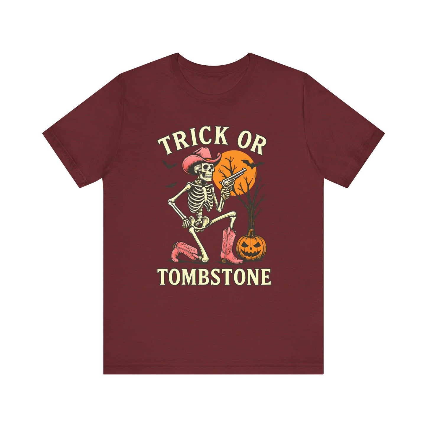 Trick or Tombstone Shirt Funny Skeleton Cowboy Halloween Tee, Spooky Western Rodeo Outfit