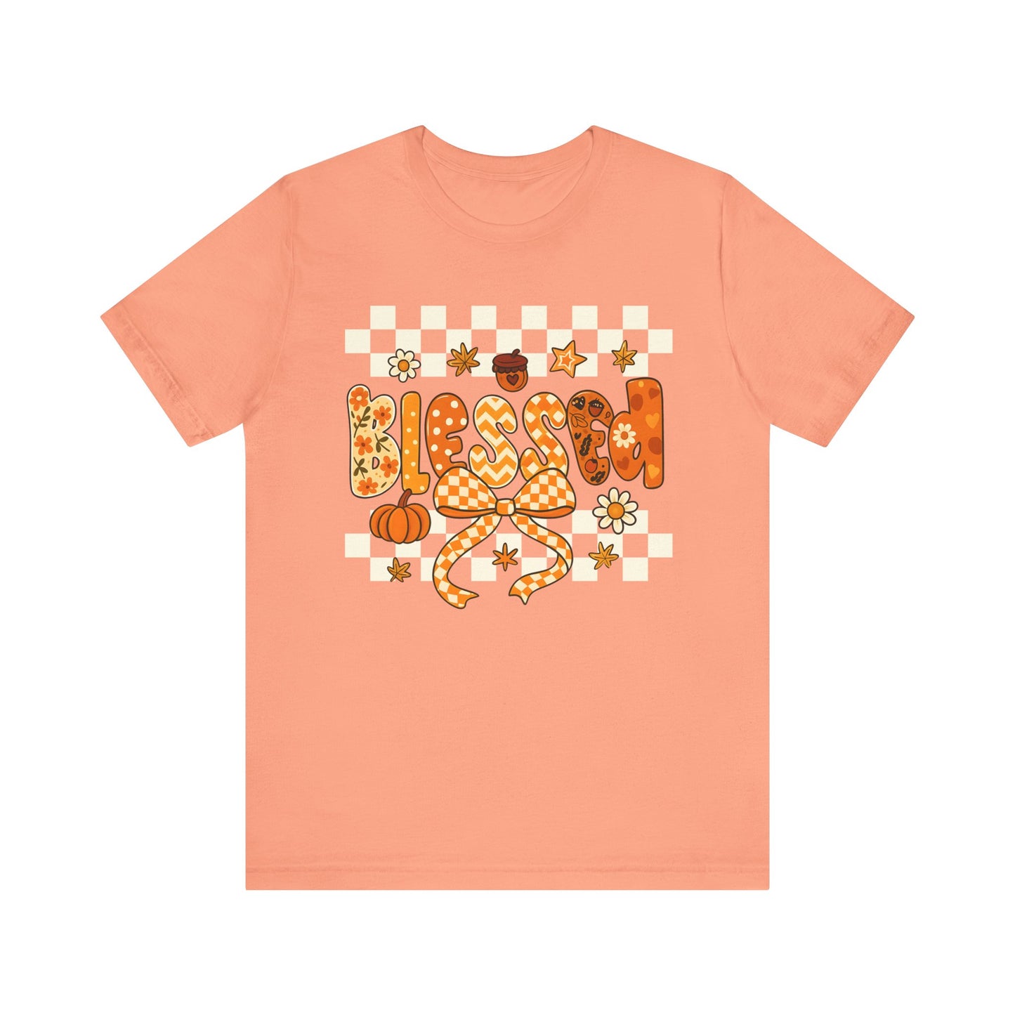 Blessed Checkerboard Pumpkin Shirt – Christian Thankful Fall Thanksgiving Tee