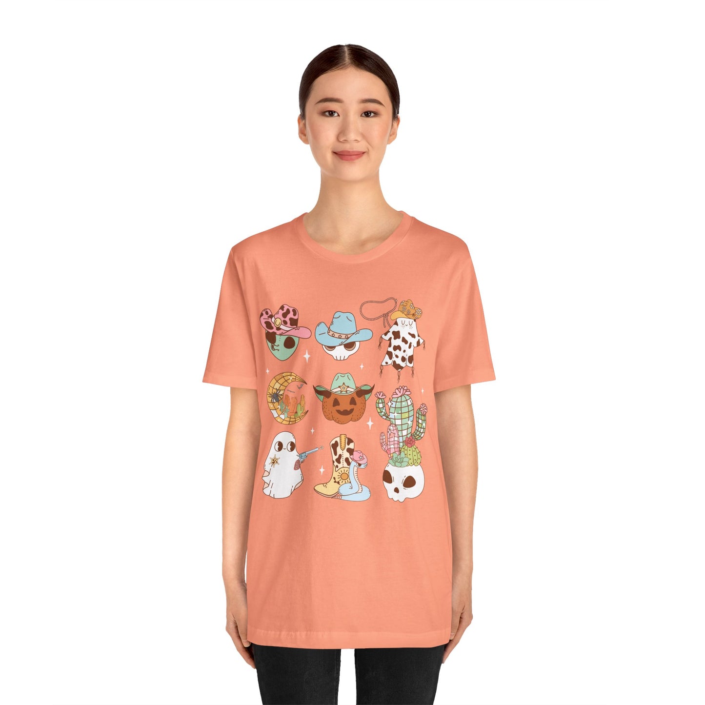 Western Halloween Cowboy Alien Rodeo Skull Spooky Ghost Kids T-Shirt