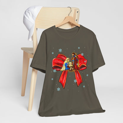 Nativity Scene Christmas Shirt – Coquette Bow Faith Holiday Pajama Tee