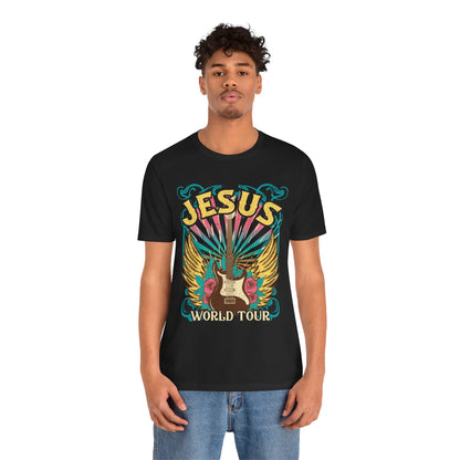 Jesus World Tour Shirt – Retro 70s 80s Rock Concert Guitar Christian Tee