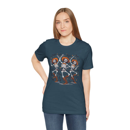 Dancing Skeleton Cowboy Western Rodeo Halloween Spooky Vibes T-Shirt