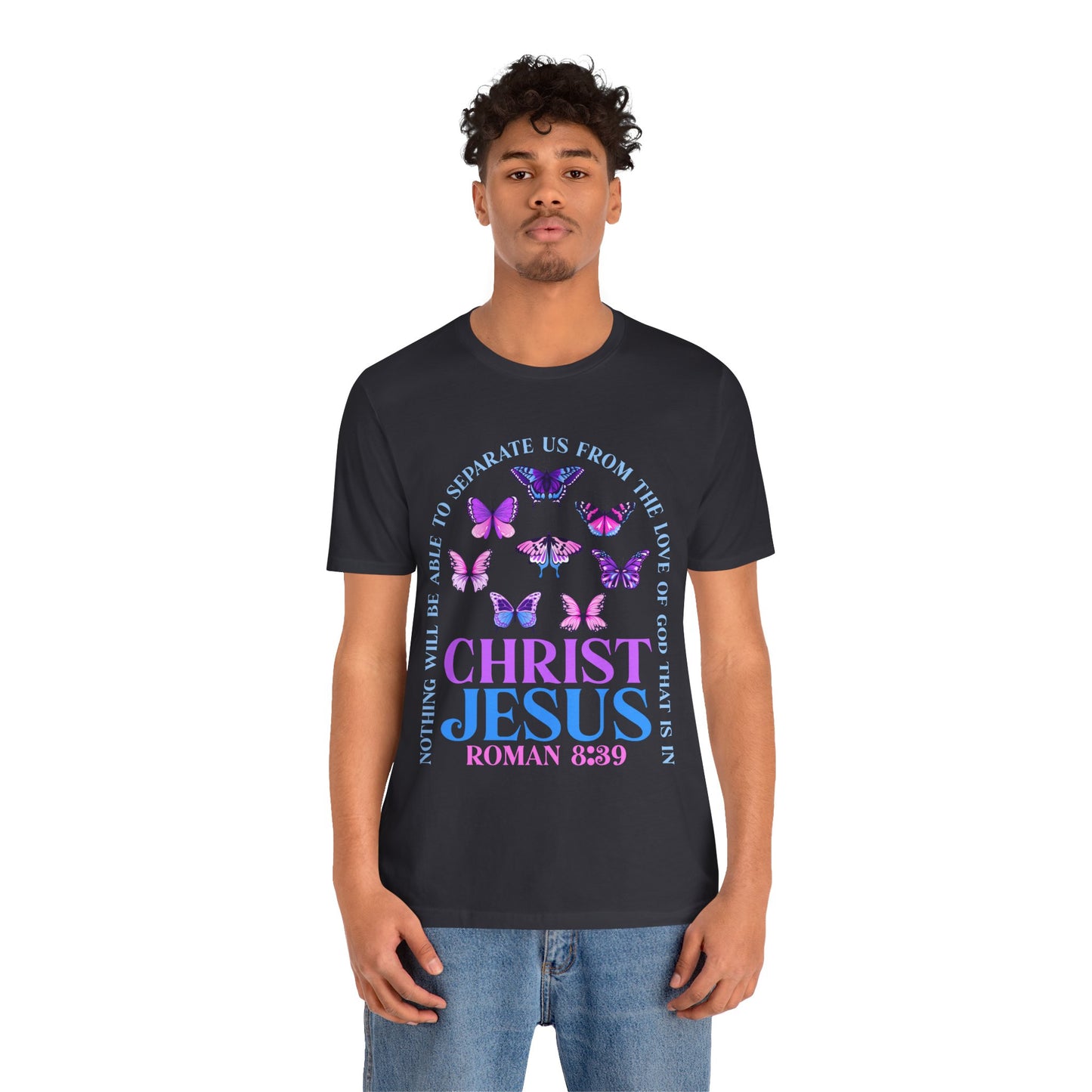 The Love of God in Christ Jesus Shirt – Boho Butterfly Romans 8:39 Faith Tee