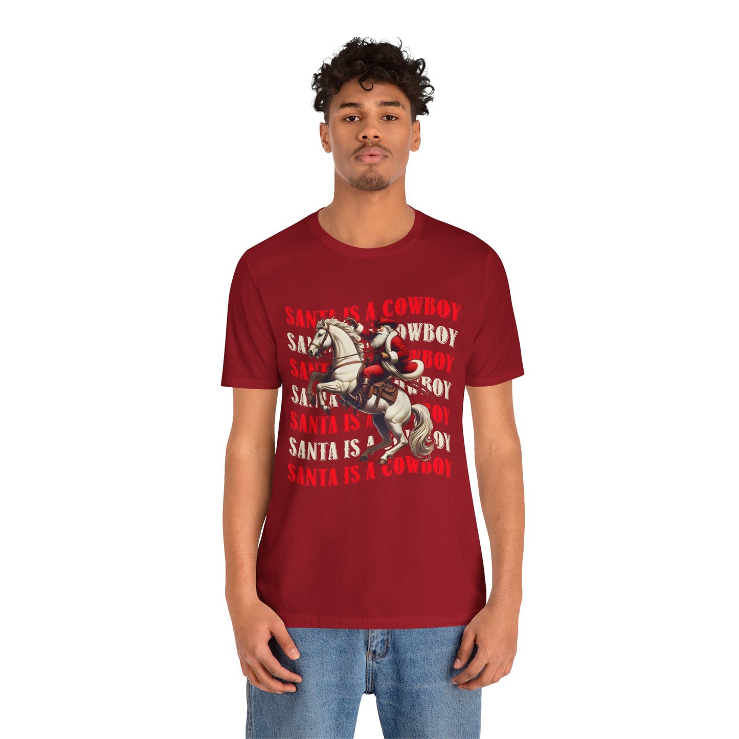 Santa Is a Cowboy Shirt – Western Christmas Tee, Texas Horseback Santa Claus
