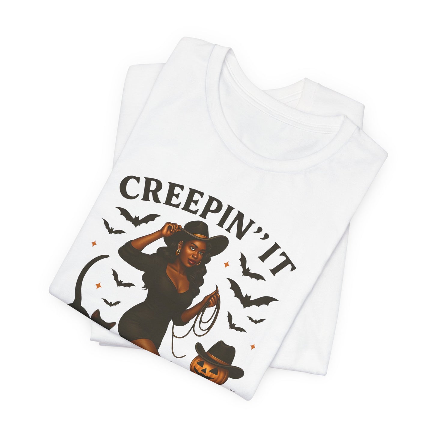 Creepin’ It Country Shirt – Spooky Cowgirl Pumpkin Western Halloween Tee