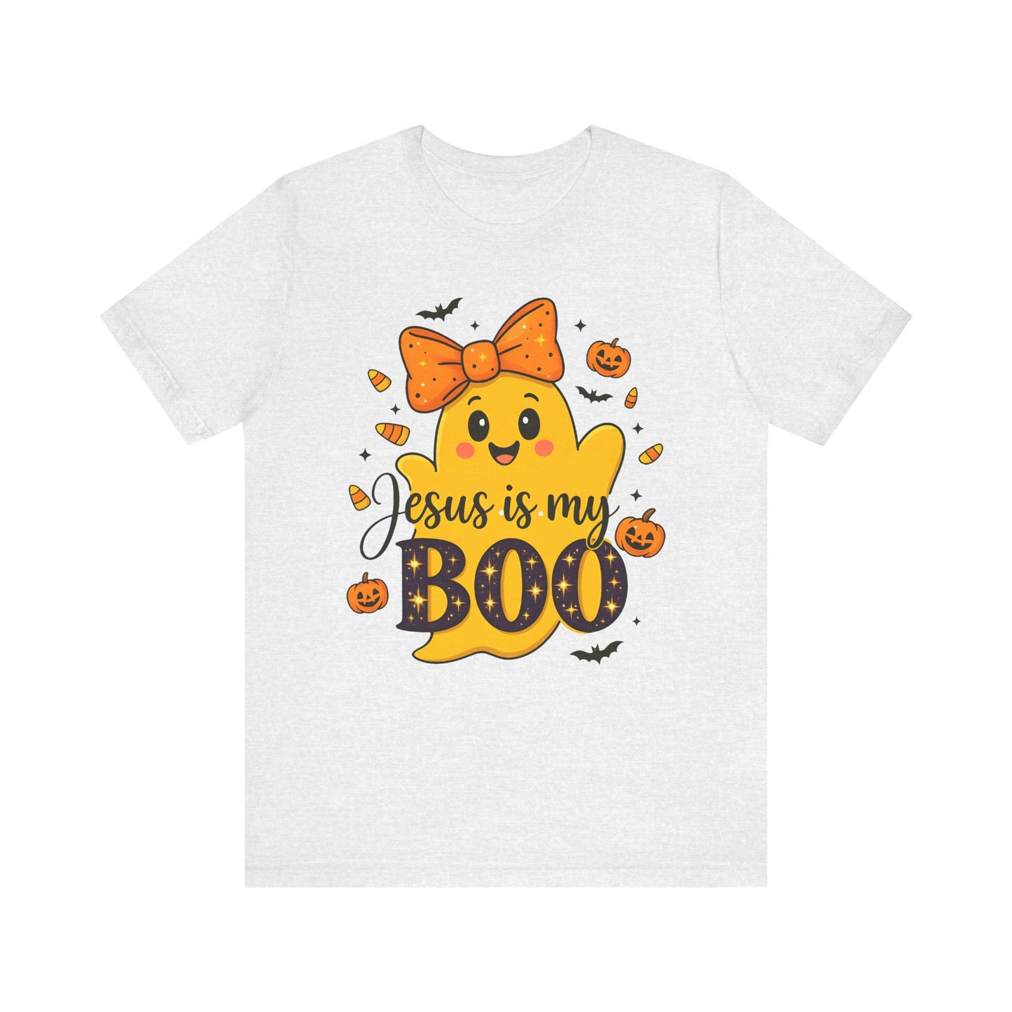 Jesus Is My Boo Shirt – Cute Christian Ghost with Bow Halloween Faith Tee