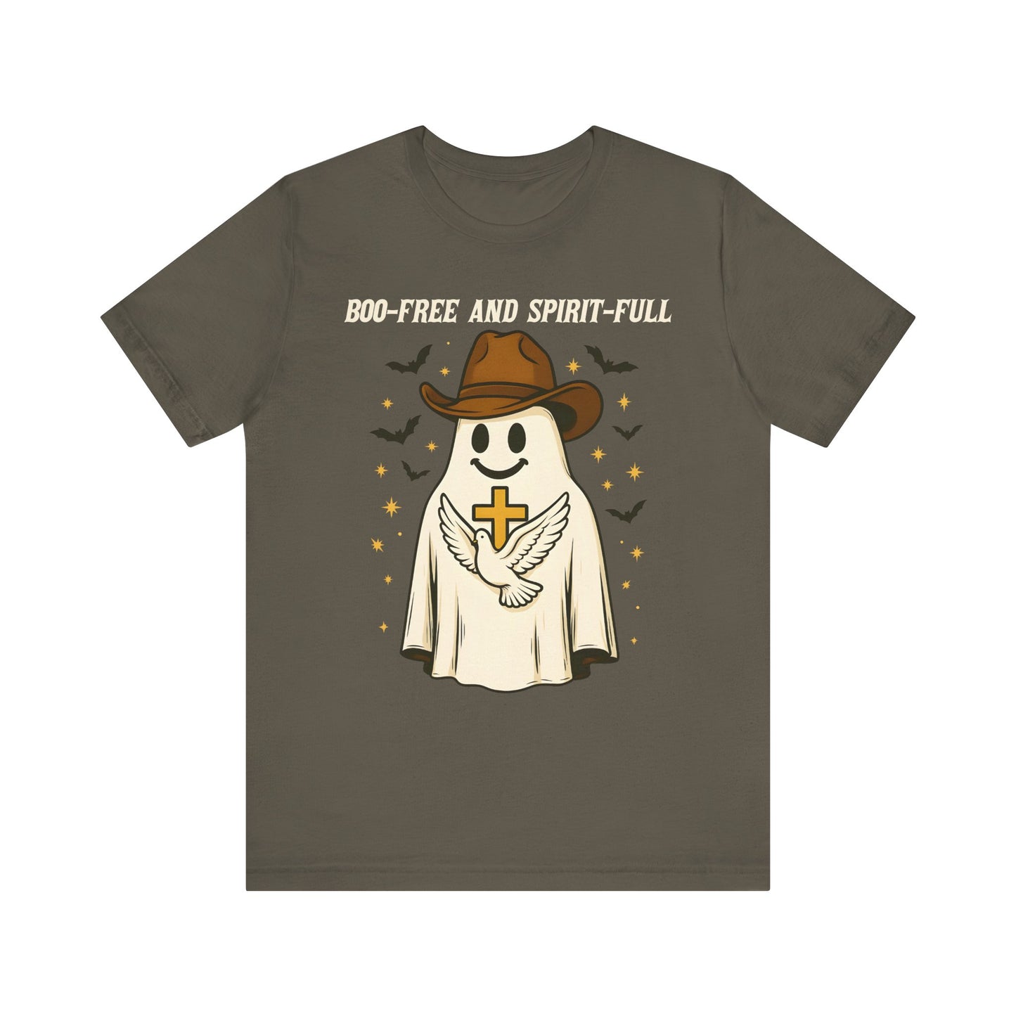 Boo Free and Spirit Full Shirt – Christian Ghost Cowboy Halloween Faith Tee
