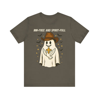 Boo Free and Spirit Full Shirt – Christian Ghost Cowboy Halloween Faith Tee