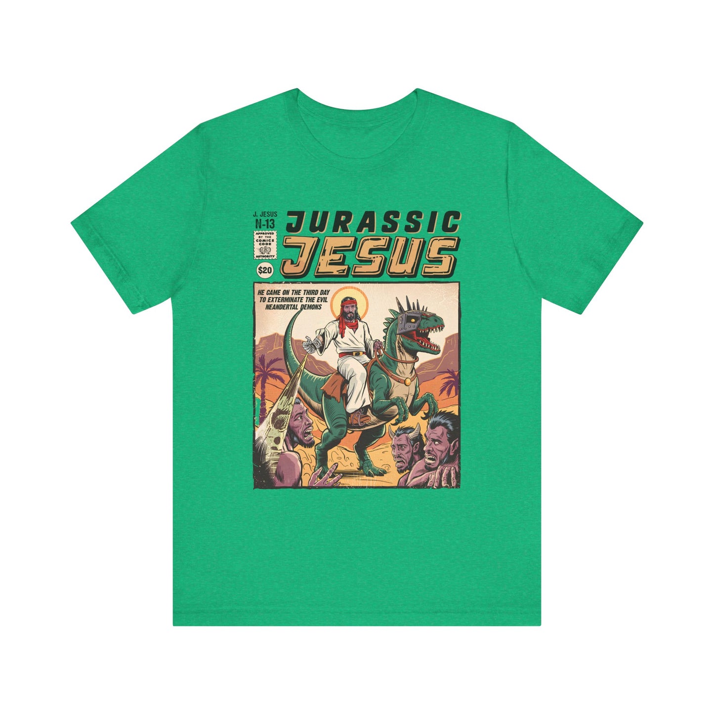 Jurassic Jesus Shirt – Dino-Riding Savior Comic Book Christian Tee