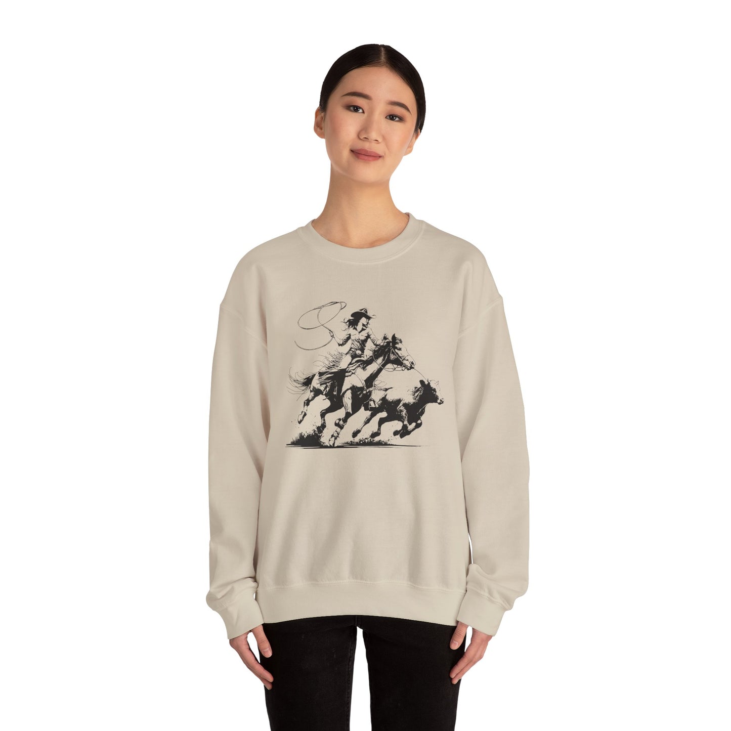 Cowgirl Roping Calf Sweatshirt – Western Horse Rodeo Racing Farm Pullover